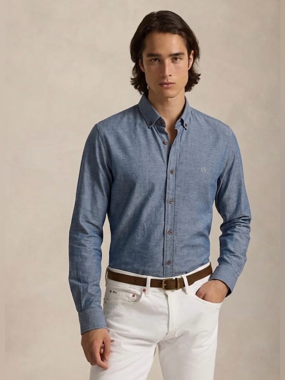 Saks Fifth Avenue Men's denim Blue Casual Button Down Shirt